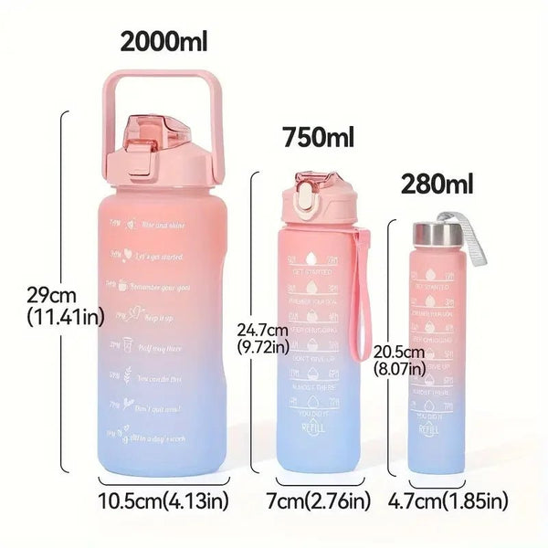 Kit assorti de bouteilles d'eau de motivation pour le fitness - 2 litres 900 ml 300 ml