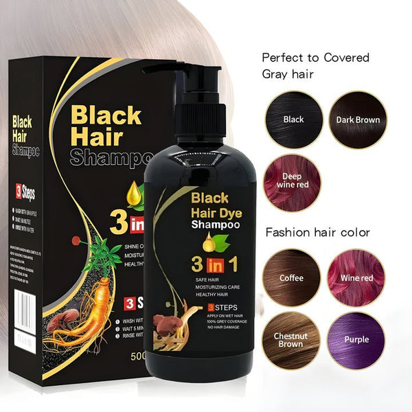 Shampoing Colorant pour Cheveux Noirs 3-en-1 | 1 ACHETÉ, 1 OFFERT 🔥