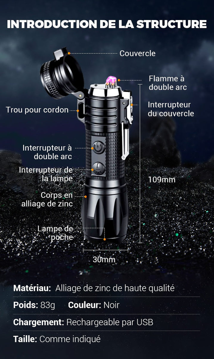 ⏳Réduction limitée de 50%💥🔦Lampe de poche multifonctionnelle rechargeable à lumière forte avec feu électrique⚡
