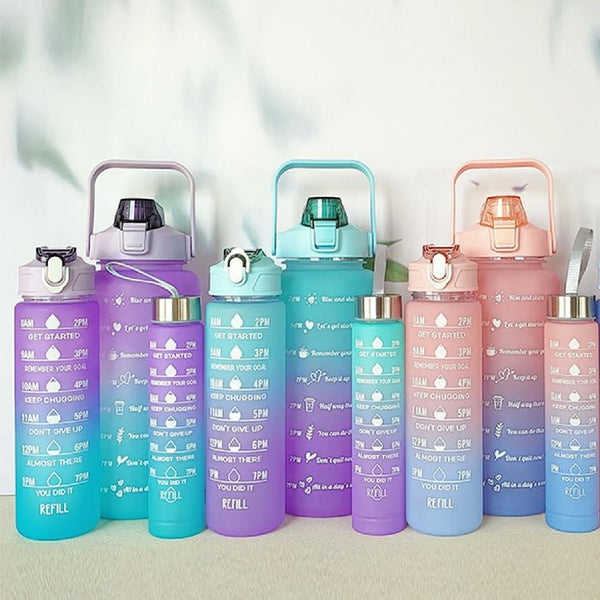 Kit assorti de bouteilles d'eau de motivation pour le fitness - 2 litres 900 ml 300 ml